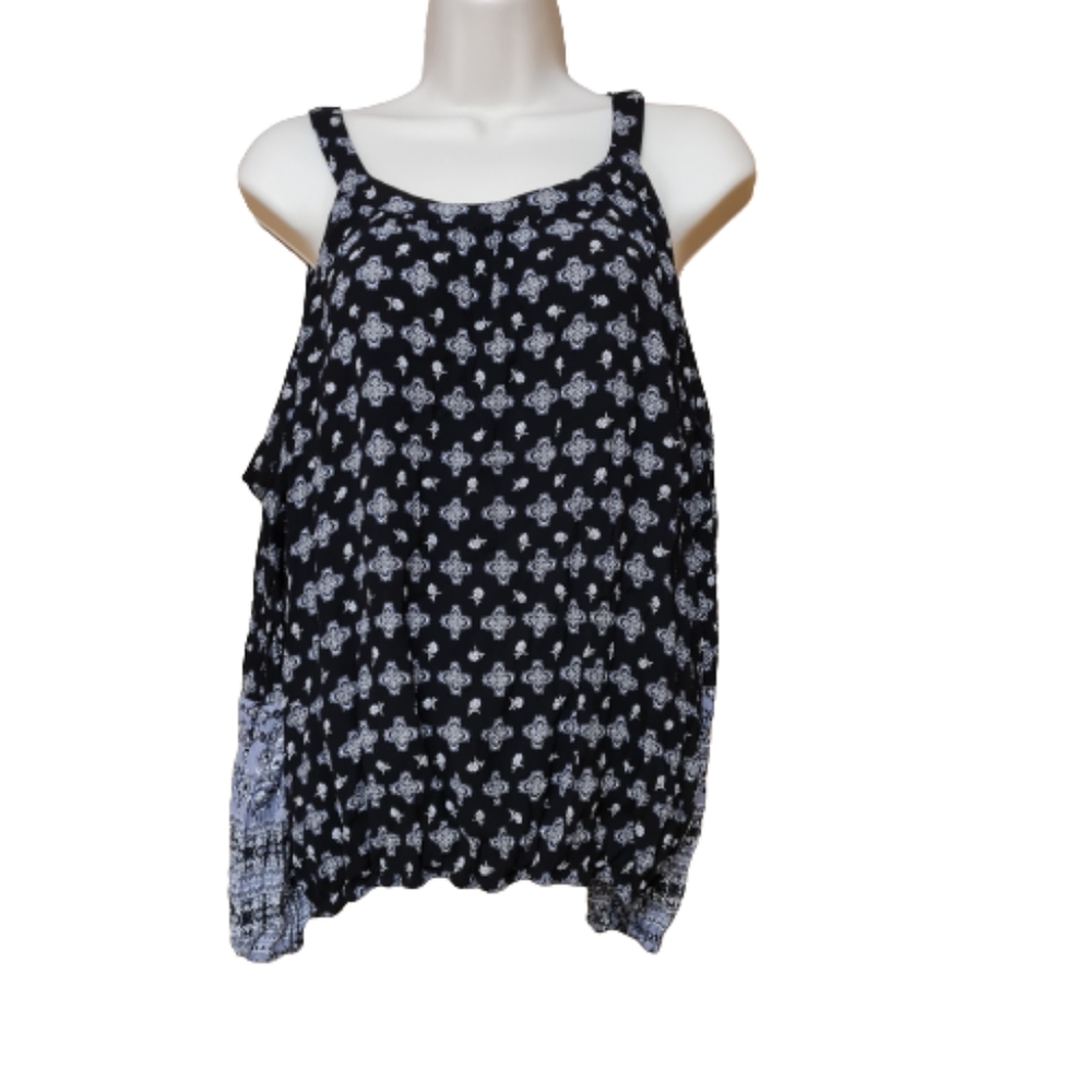 Gray and black top with cut out arms